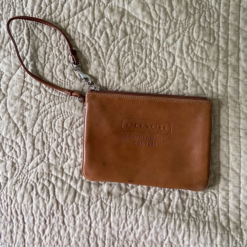 Coach light brown leather wristlet